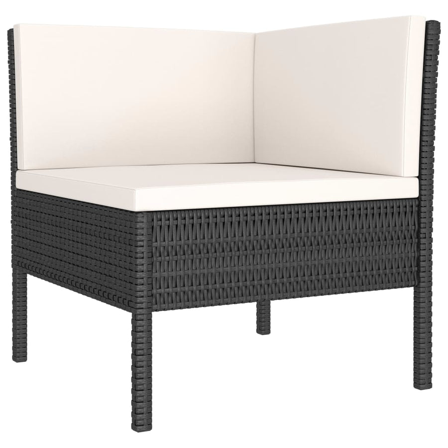 4-Delige Loungeset Met Kussens Poly Rattan Zwart en crème 2x hoek + 2x voetensteun