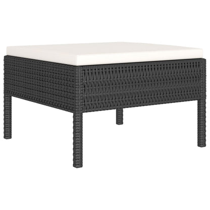 4-Delige Loungeset Met Kussens Poly Rattan Zwart en crème 2x hoek + 2x voetensteun
