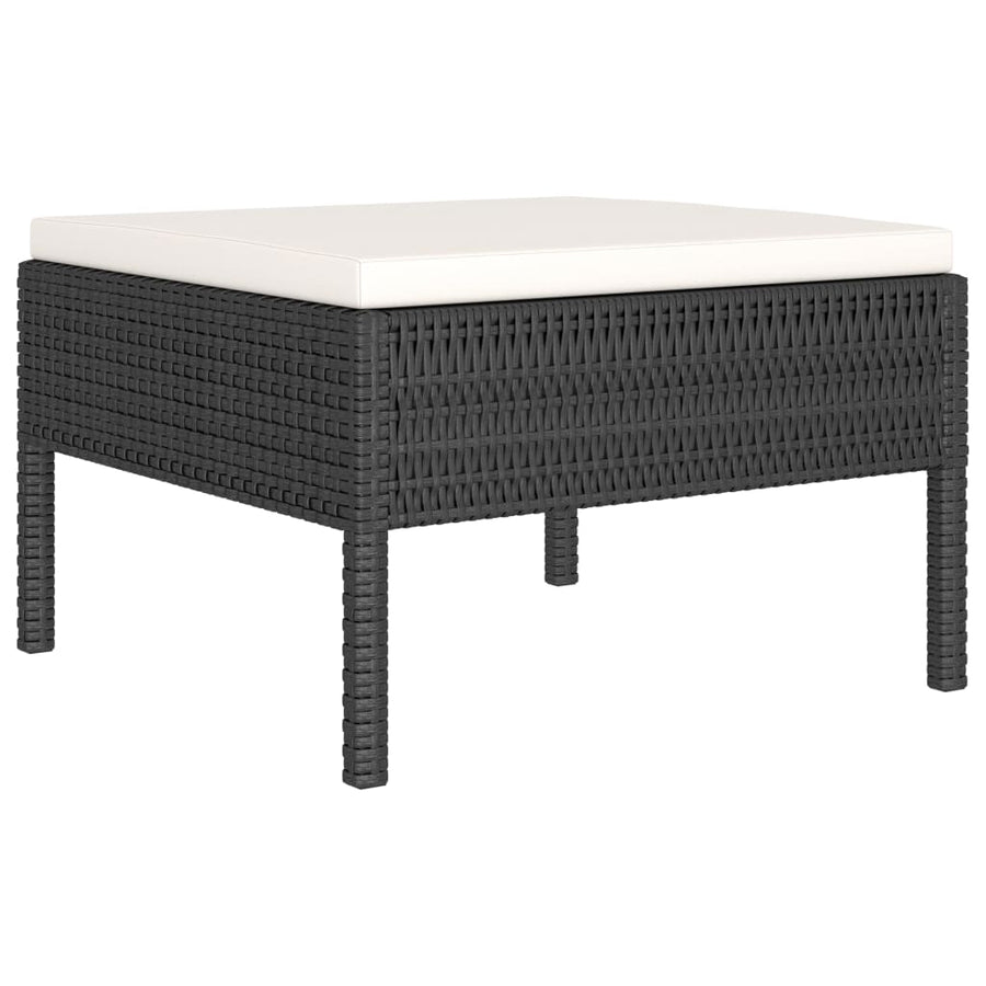 4-Delige Loungeset Met Kussens Poly Rattan Zwart en crème 2x hoek + 2x voetensteun