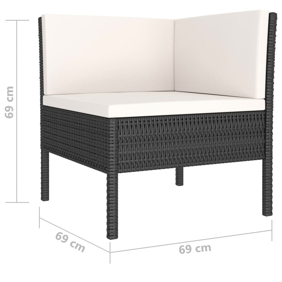 4-Delige Loungeset Met Kussens Poly Rattan Zwart en crème 2x hoek + 2x voetensteun