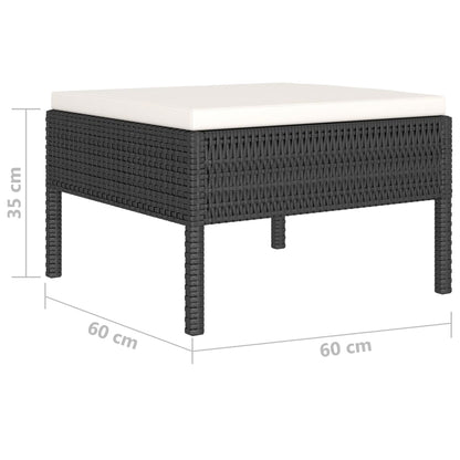 4-Delige Loungeset Met Kussens Poly Rattan Zwart en crème 2x hoek + 2x voetensteun