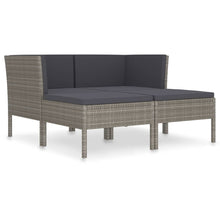 4-Delige Loungeset Met Kussens Poly Rattan Grijs 2x hoek + 2x voetensteun