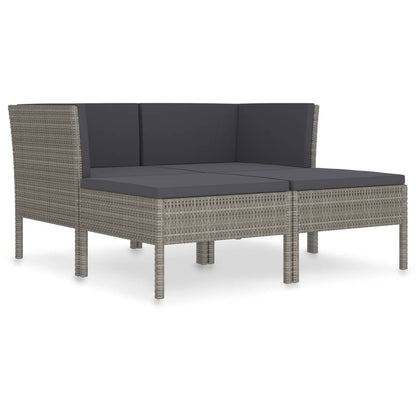 4-Delige Loungeset Met Kussens Poly Rattan Grijs 2x hoek + 2x voetensteun