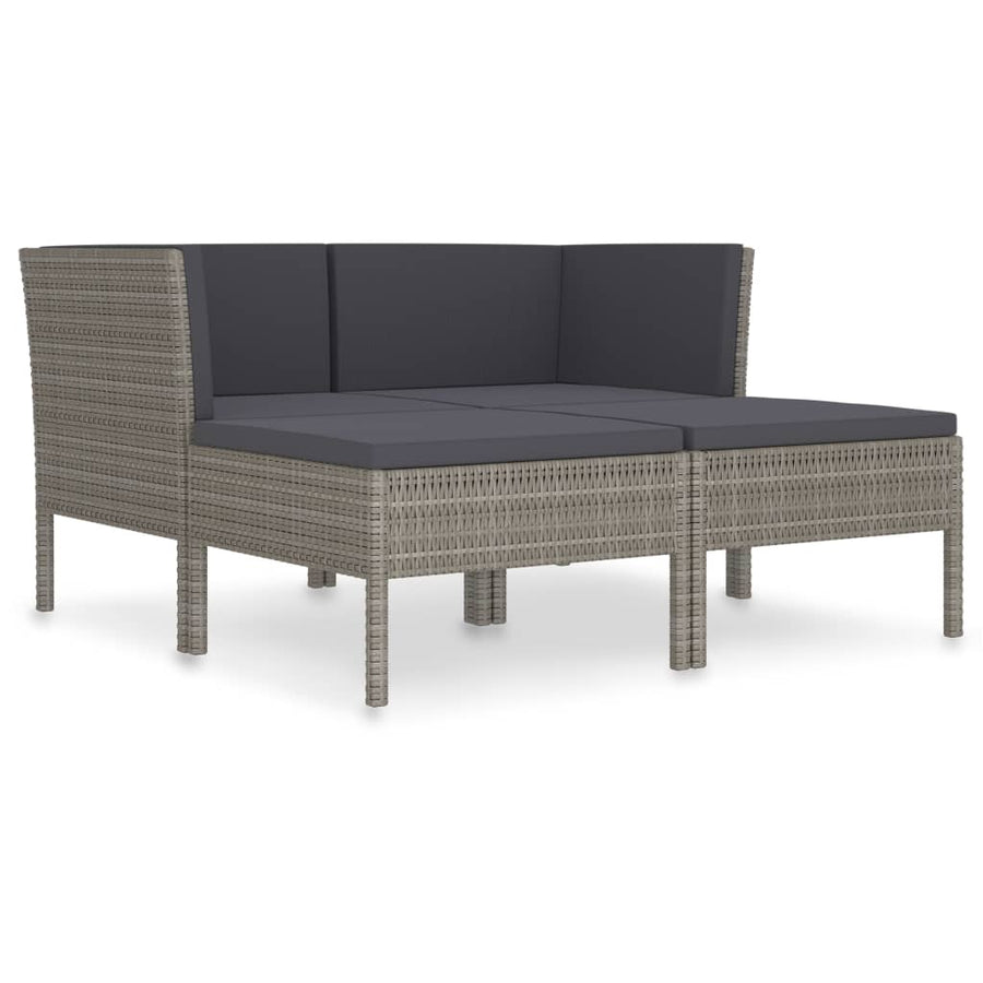 4-Delige Loungeset Met Kussens Poly Rattan Grijs 2x hoek + 2x voetensteun