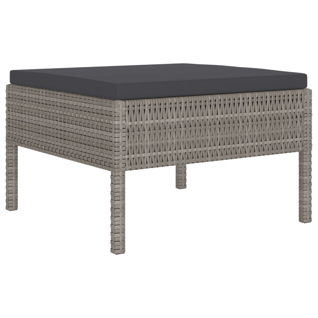 4-Delige Loungeset Met Kussens Poly Rattan Grijs 2x hoek + 2x voetensteun