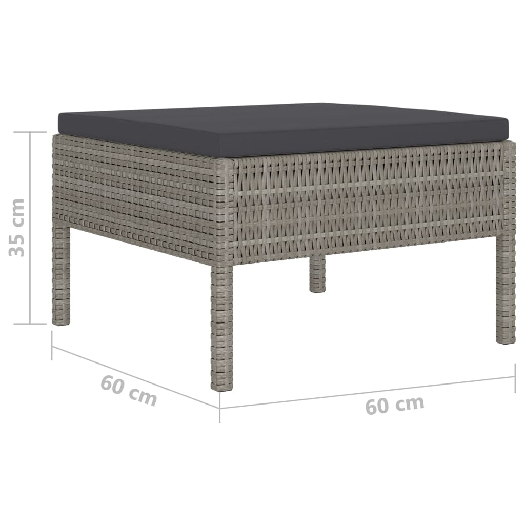 4-Delige Loungeset Met Kussens Poly Rattan Grijs 2x hoek + 2x voetensteun