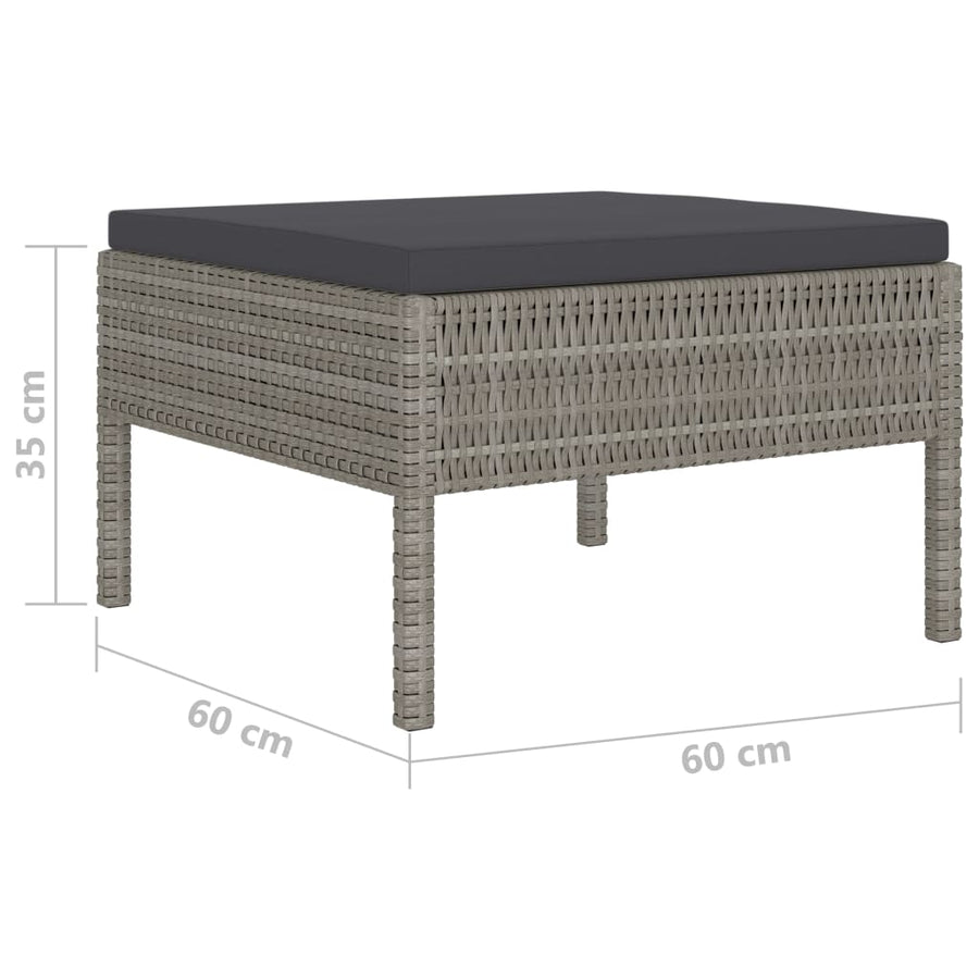 4-Delige Loungeset Met Kussens Poly Rattan Grijs 2x hoek + 2x voetensteun