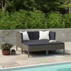 4-Delige Loungeset Met Kussens Poly Rattan Grijs 2x hoek + 2x voetensteun