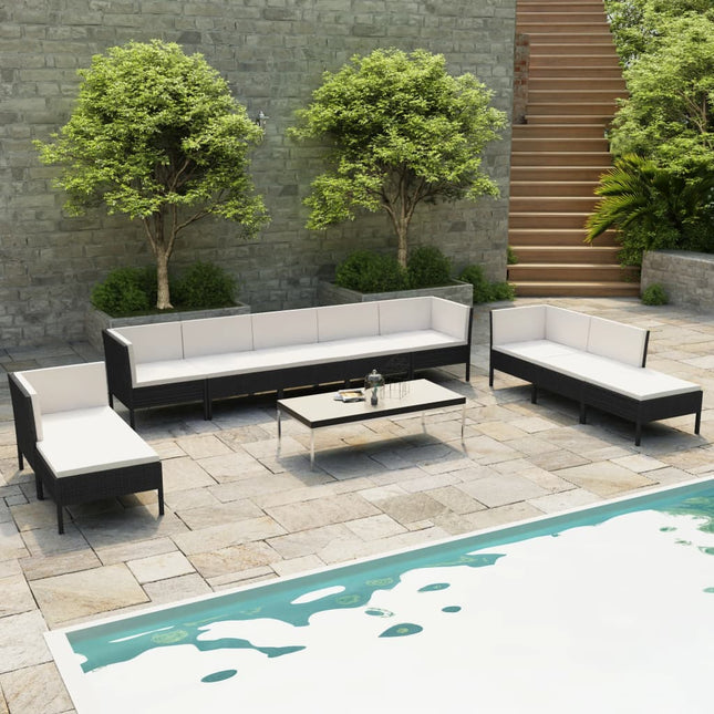 0-Delige Loungeset Met Kussens Poly Rattan Zwart en crème 4x hoek + 4x midden + 2x voetensteun