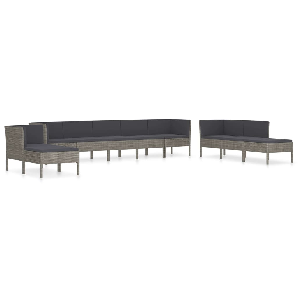 0-Delige Loungeset Met Kussens Poly Rattan Grijs 4x hoek + 4x midden + 2x voetensteun