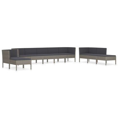 0-Delige Loungeset Met Kussens Poly Rattan Grijs 4x hoek + 4x midden + 2x voetensteun