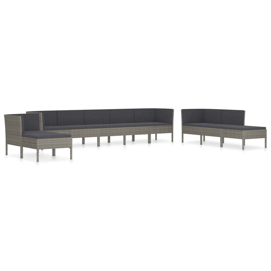 0-Delige Loungeset Met Kussens Poly Rattan Grijs 4x hoek + 4x midden + 2x voetensteun