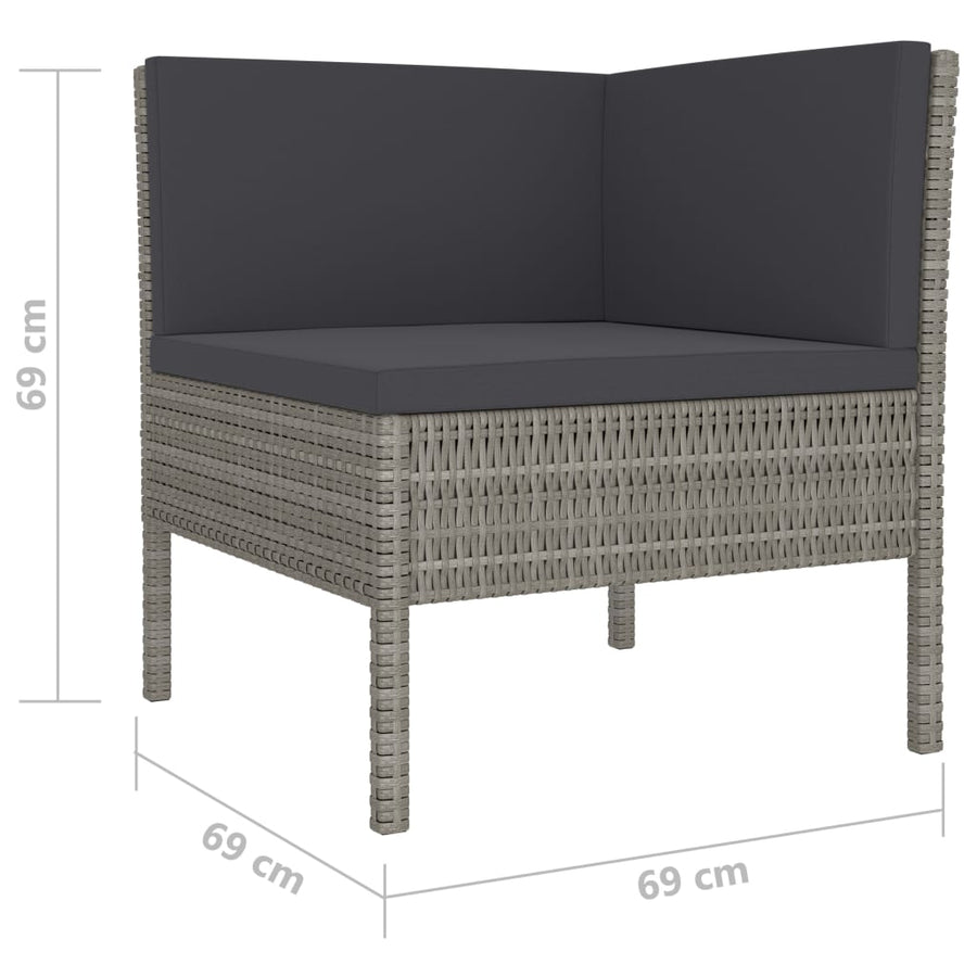 0-Delige Loungeset Met Kussens Poly Rattan Grijs 4x hoek + 4x midden + 2x voetensteun