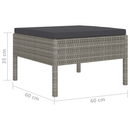 0-Delige Loungeset Met Kussens Poly Rattan Grijs 4x hoek + 4x midden + 2x voetensteun