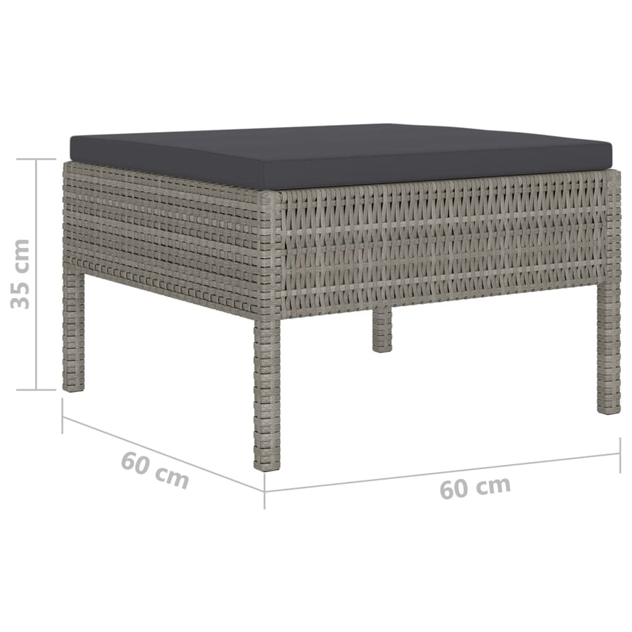 0-Delige Loungeset Met Kussens Poly Rattan Grijs 4x hoek + 4x midden + 2x voetensteun