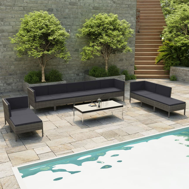 0-Delige Loungeset Met Kussens Poly Rattan Grijs 4x hoek + 4x midden + 2x voetensteun