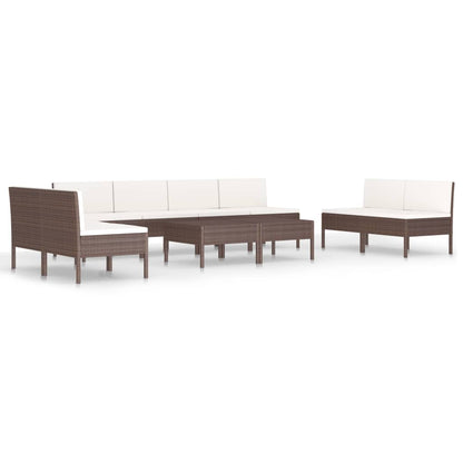 0-Delige Loungeset Met Kussens Poly Rattan Bruin 8x midden + 2x Tafel