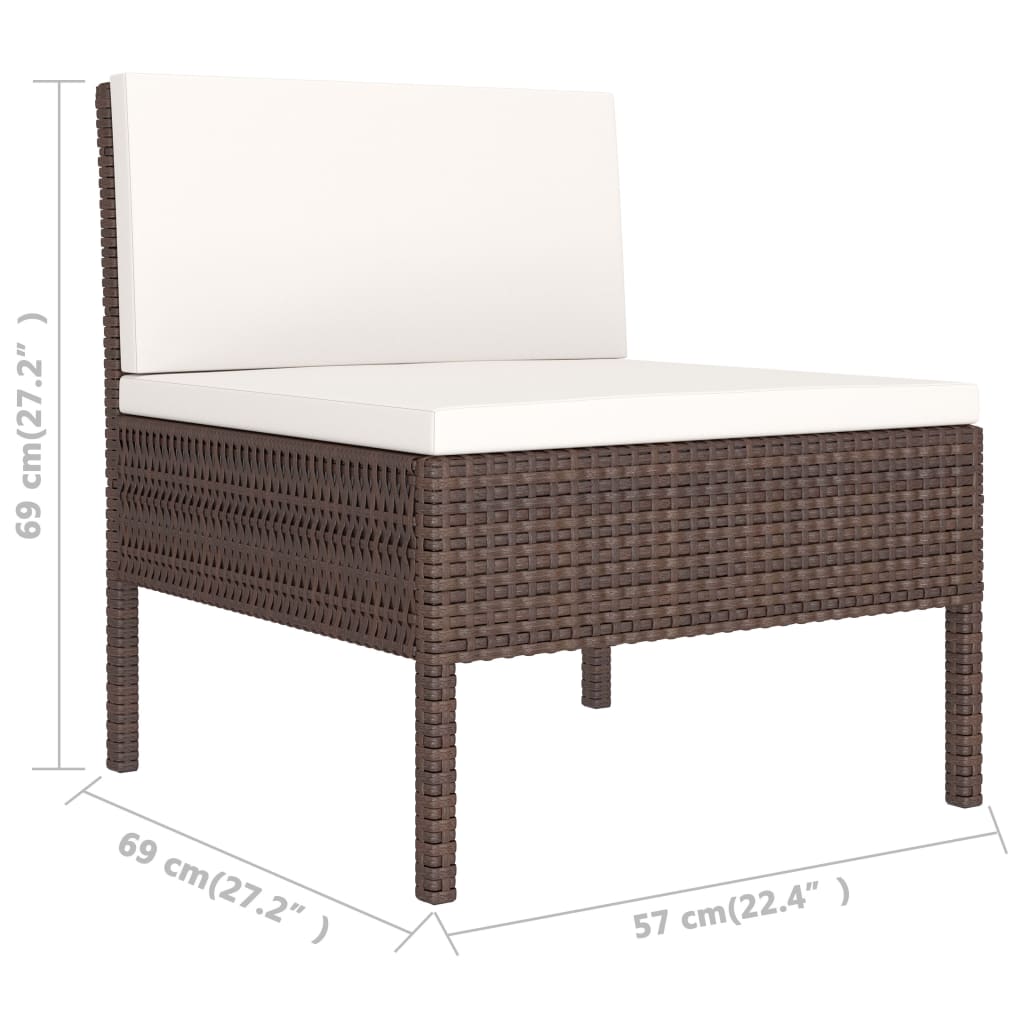 0-Delige Loungeset Met Kussens Poly Rattan Bruin 8x midden + 2x Tafel