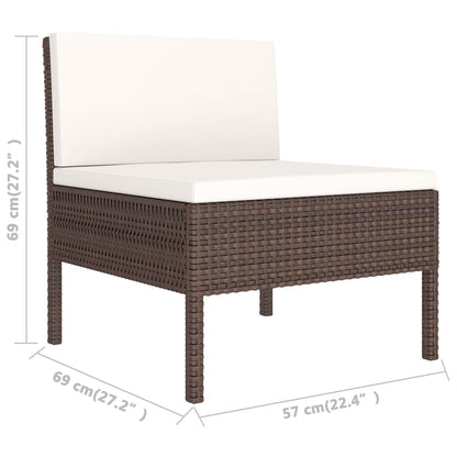 0-Delige Loungeset Met Kussens Poly Rattan Bruin 8x midden + 2x Tafel