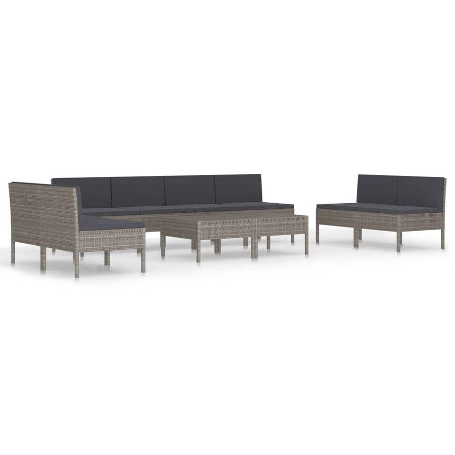 0-Delige Loungeset Met Kussens Poly Rattan Grijs 8x midden + 2x Tafel