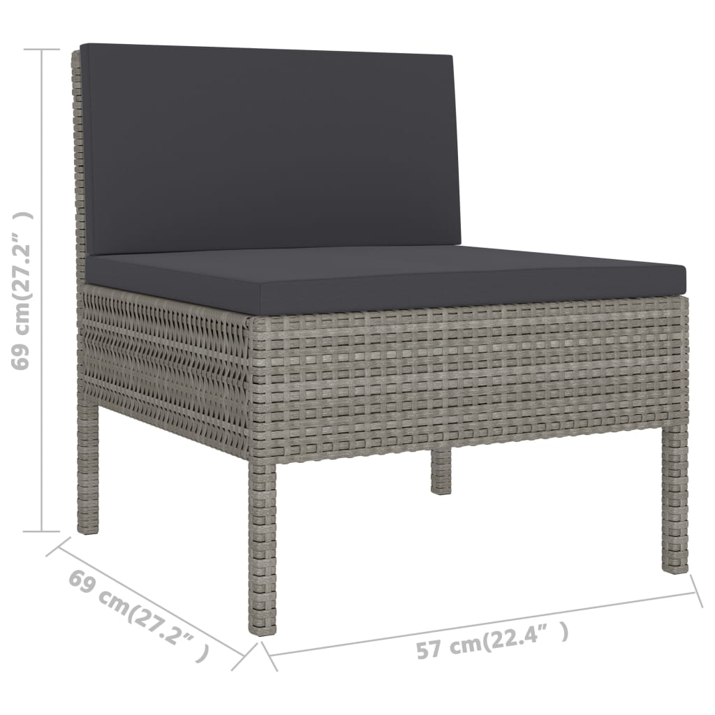 0-Delige Loungeset Met Kussens Poly Rattan Grijs 8x midden + 2x Tafel