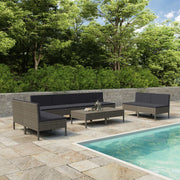 Loungeset 10-delig poly rattan grijs