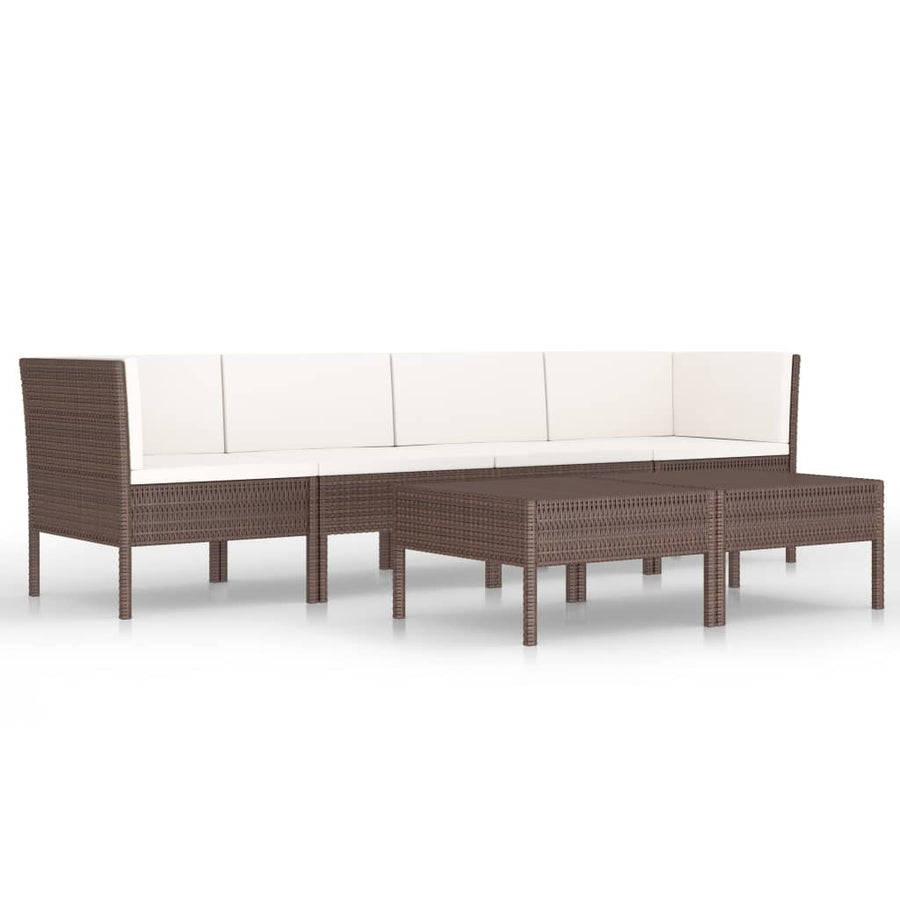 6-Delige Loungeset Met Kussens Poly Rattan Bruin 2x hoek + 2x midden + 2x Tafel