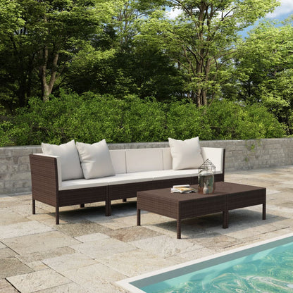 6-Delige Loungeset Met Kussens Poly Rattan Bruin 2x hoek + 2x midden + 2x Tafel