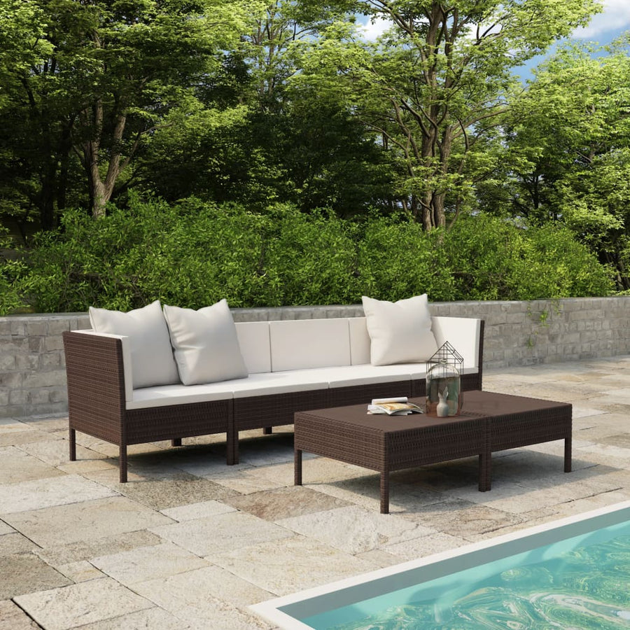 6-Delige Loungeset Met Kussens Poly Rattan Bruin 2x hoek + 2x midden + 2x Tafel