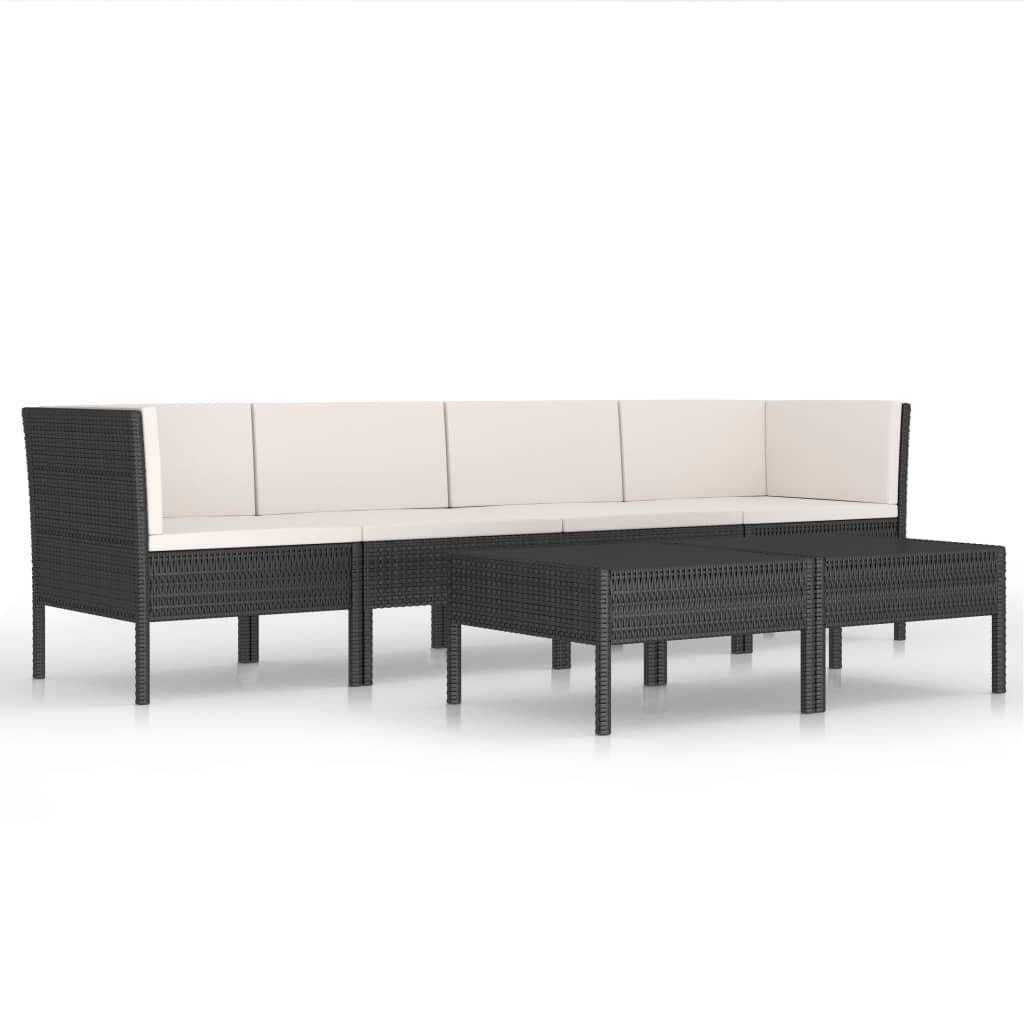 6-Delige Loungeset Met Kussens Poly Rattan Zwart en crème 2x hoek + 2x midden + 2x Tafel