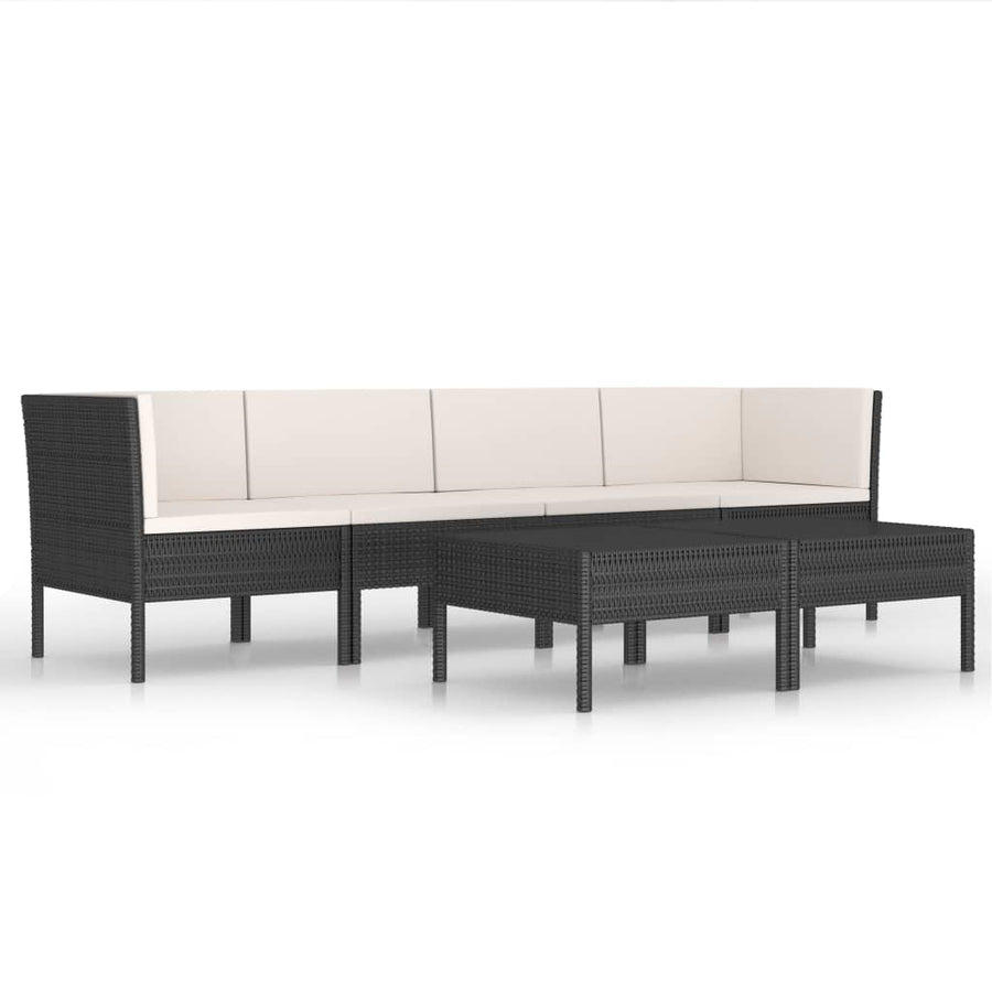 6-Delige Loungeset Met Kussens Poly Rattan Zwart en crème 2x hoek + 2x midden + 2x Tafel