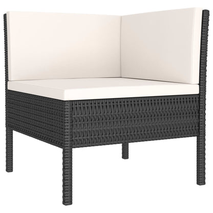 6-Delige Loungeset Met Kussens Poly Rattan Zwart en crème 2x hoek + 2x midden + 2x Tafel