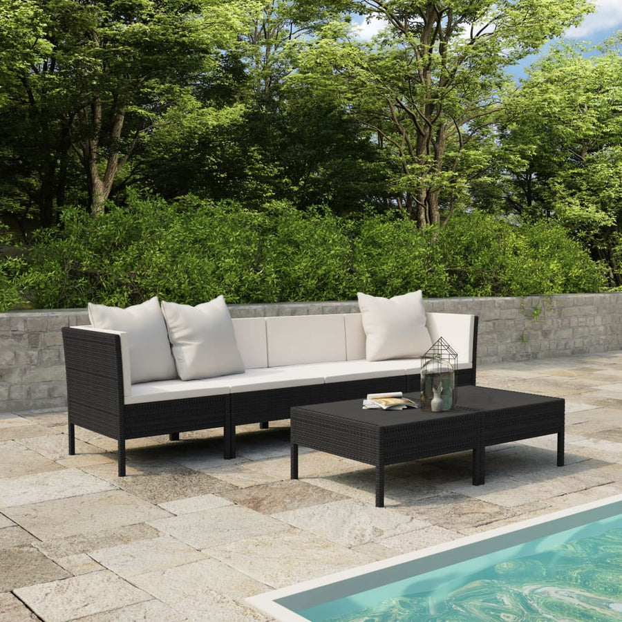 6-Delige Loungeset Met Kussens Poly Rattan Zwart en crème 2x hoek + 2x midden + 2x Tafel