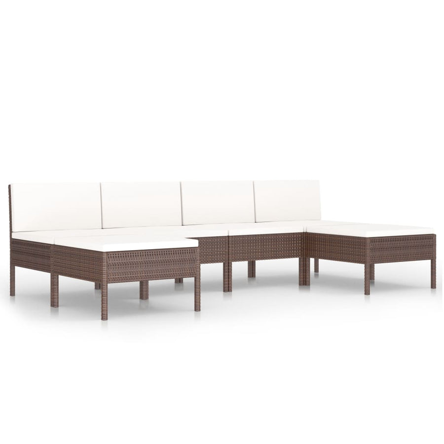 6-Delige Loungeset Met Kussens Poly Rattan Bruin 4x midden + 2x voetensteun
