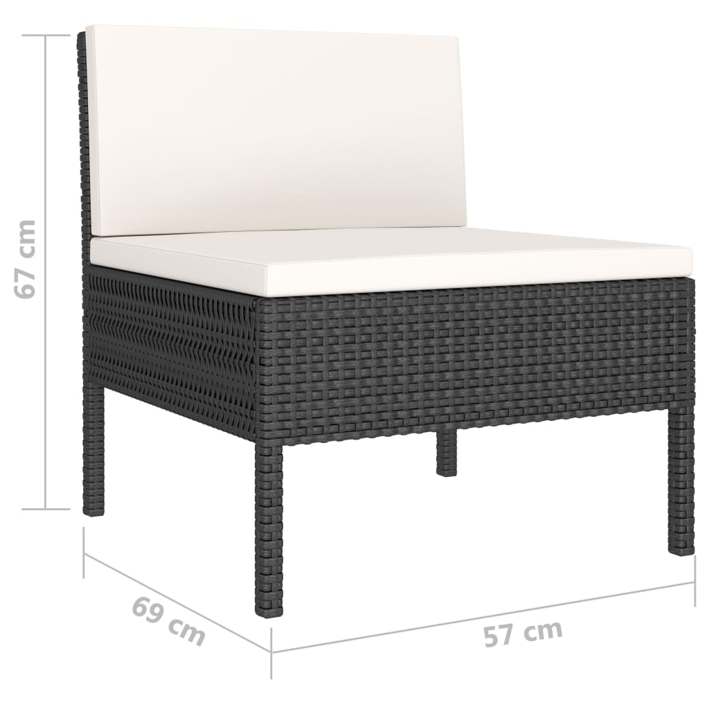 6-delige Loungeset met kussens poly rattan zwart