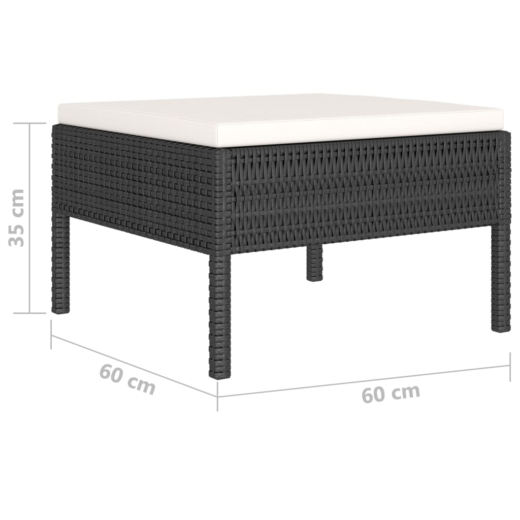 6-delige Loungeset met kussens poly rattan zwart