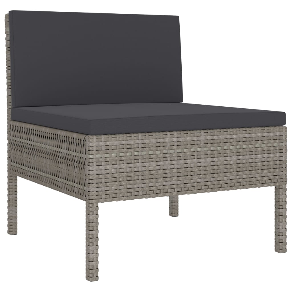 6-Delige Loungeset Met Kussens Poly Rattan Grijs 4x midden + 2x voetensteun