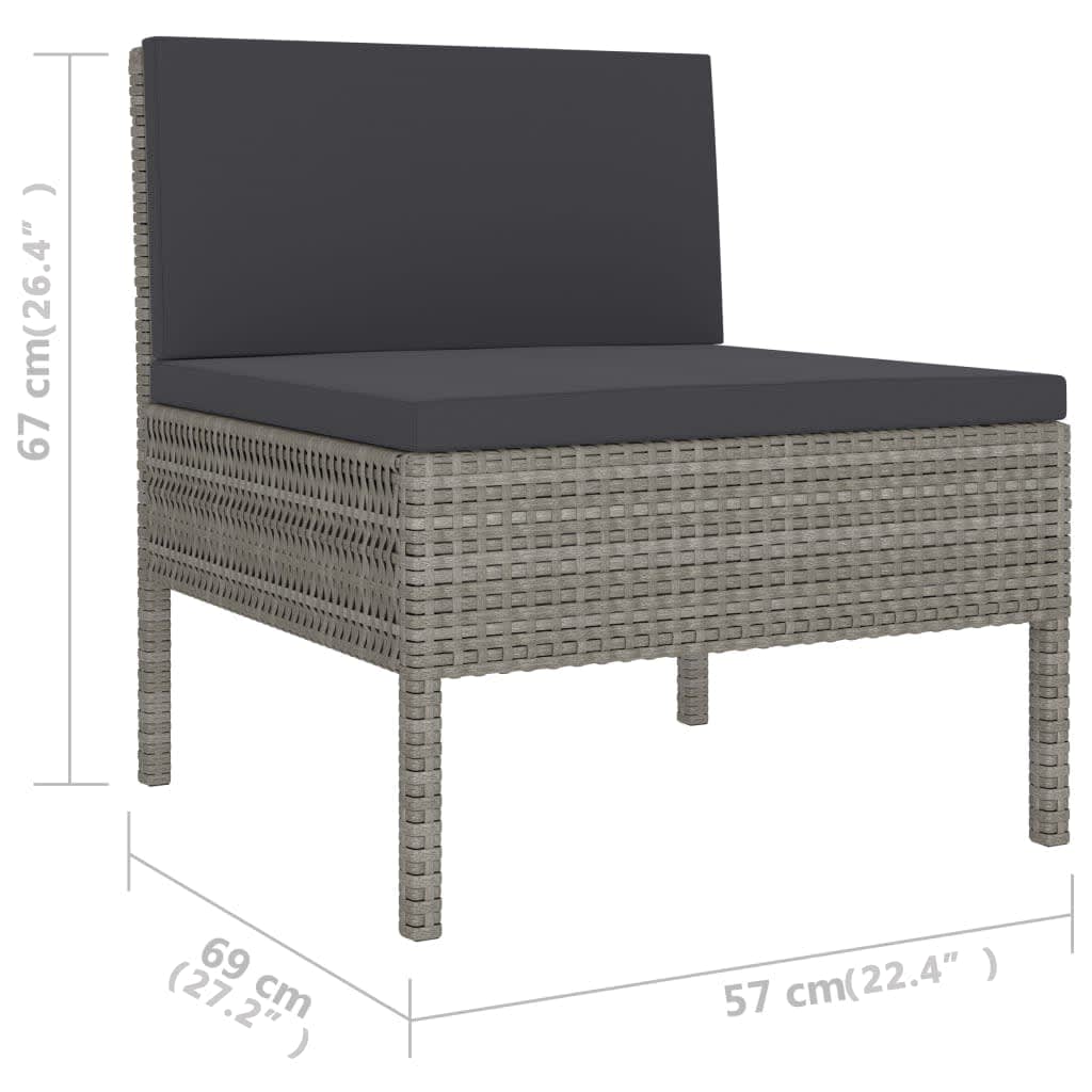 6-Delige Loungeset Met Kussens Poly Rattan Grijs 4x midden + 2x voetensteun