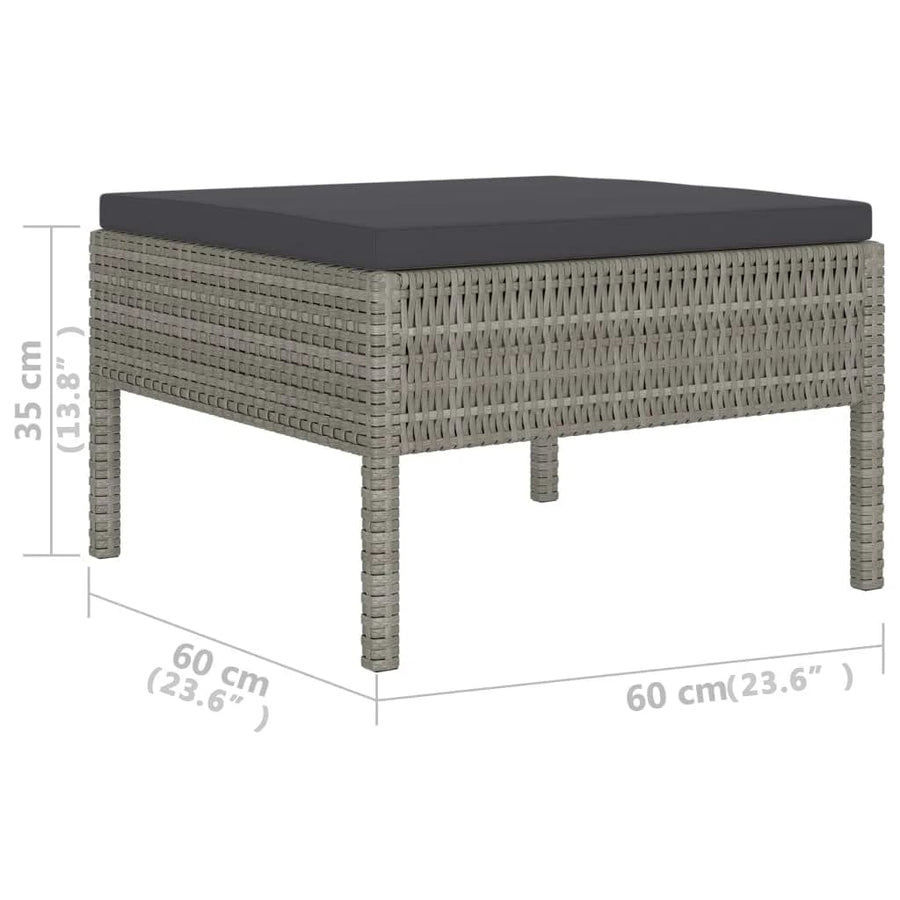 6-Delige Loungeset Met Kussens Poly Rattan Grijs 4x midden + 2x voetensteun