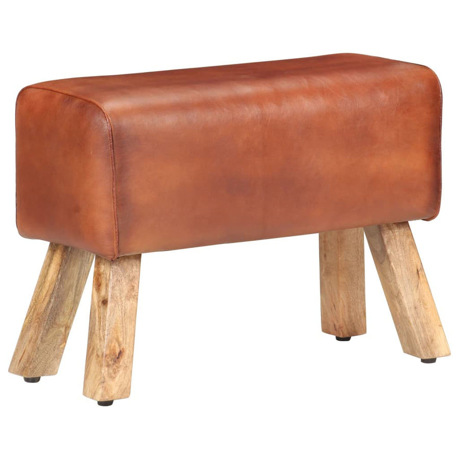 Bankje Turnbok Echt Leer En Massief Mangohout 58 cm Bruin