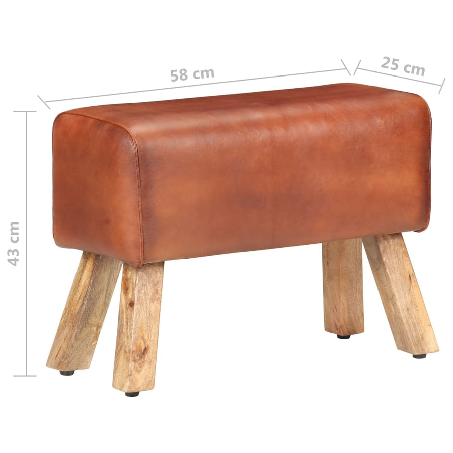 Bankje Turnbok Echt Leer En Massief Mangohout 58 cm Bruin
