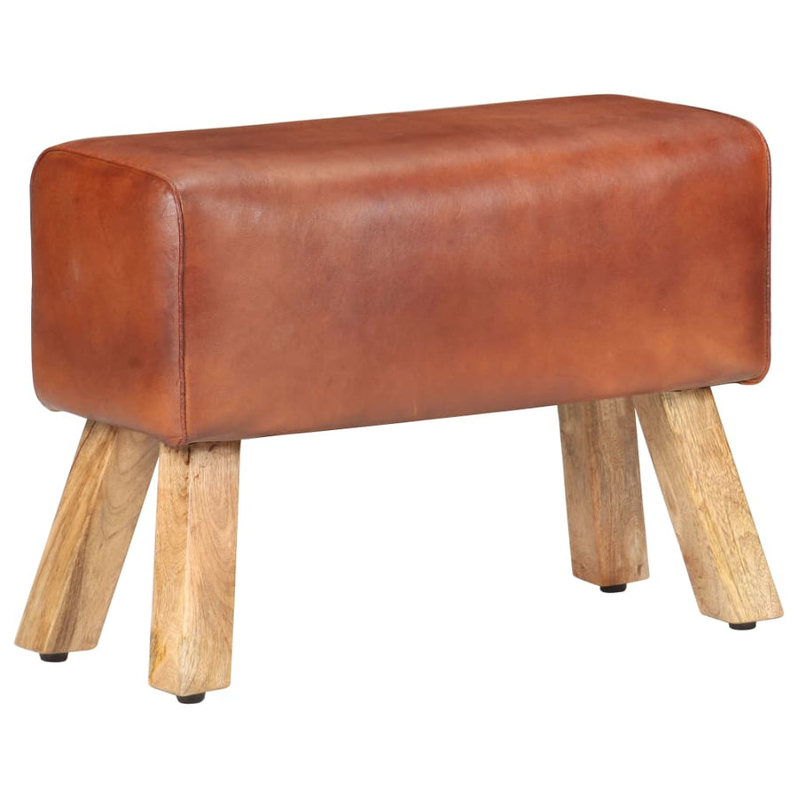 Bankje Turnbok Echt Leer En Massief Mangohout 58 cm Bruin