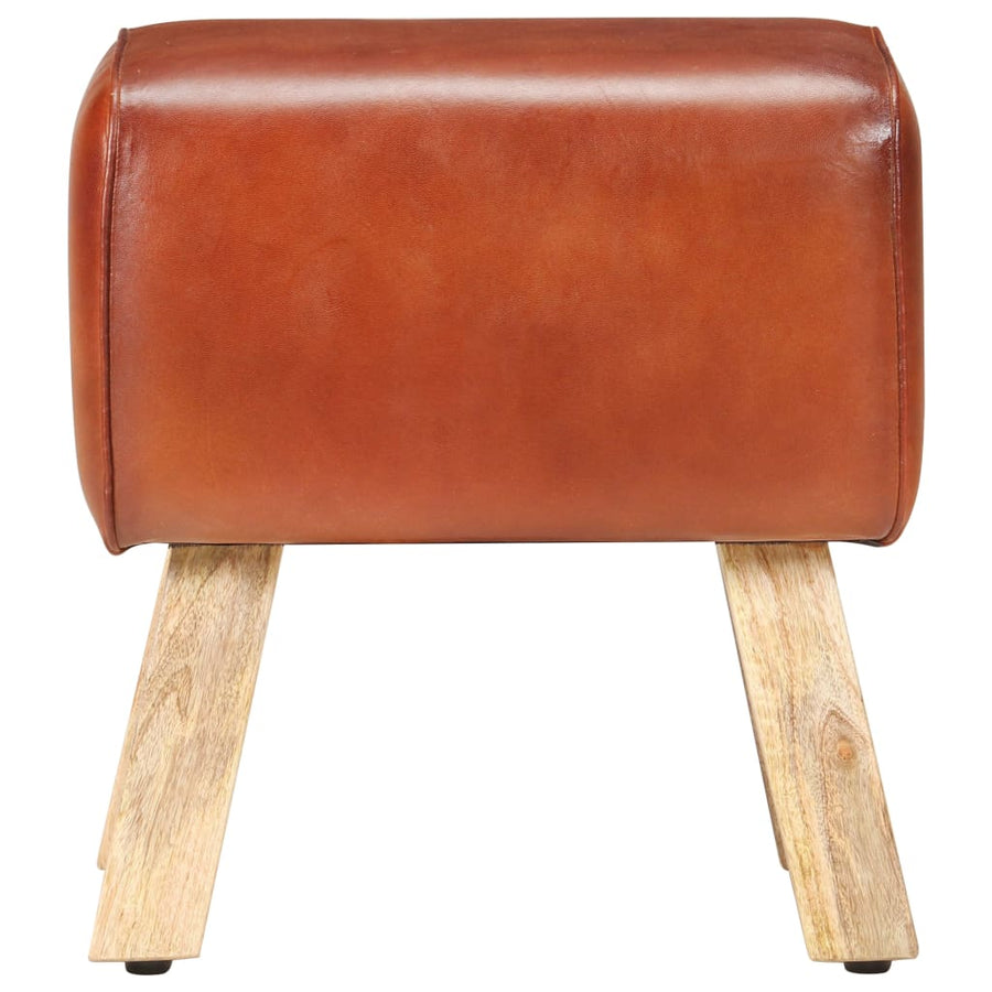 Bankje turnbok 38 cm echt leer en massief mangohout bruin