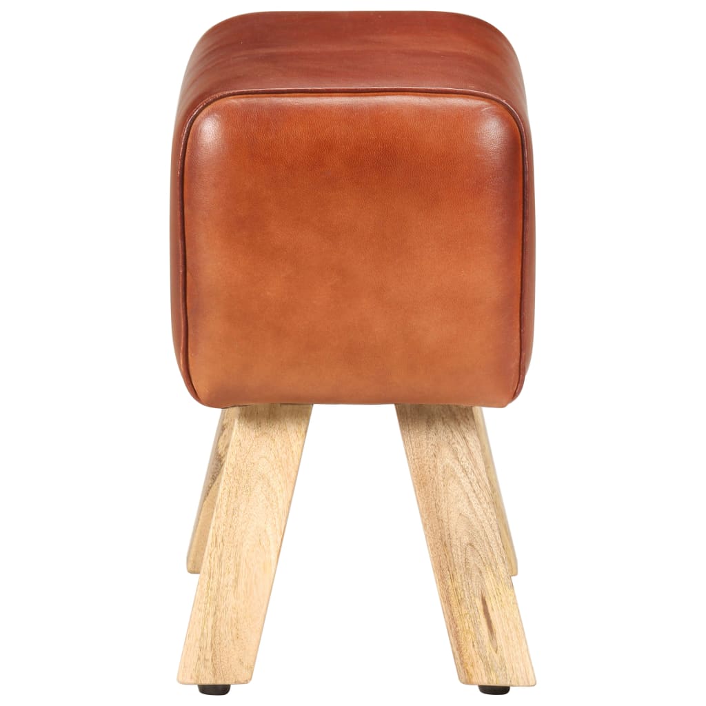 Bankje turnbok 38 cm echt leer en massief mangohout bruin
