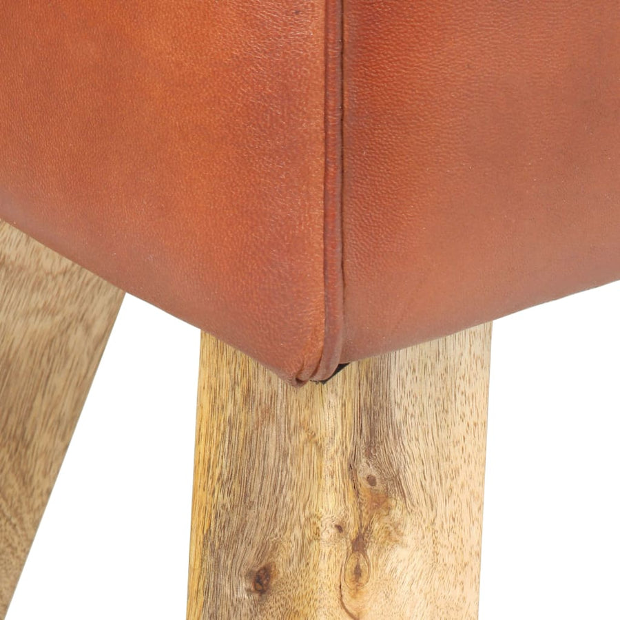 Bankje turnbok 38 cm echt leer en massief mangohout bruin