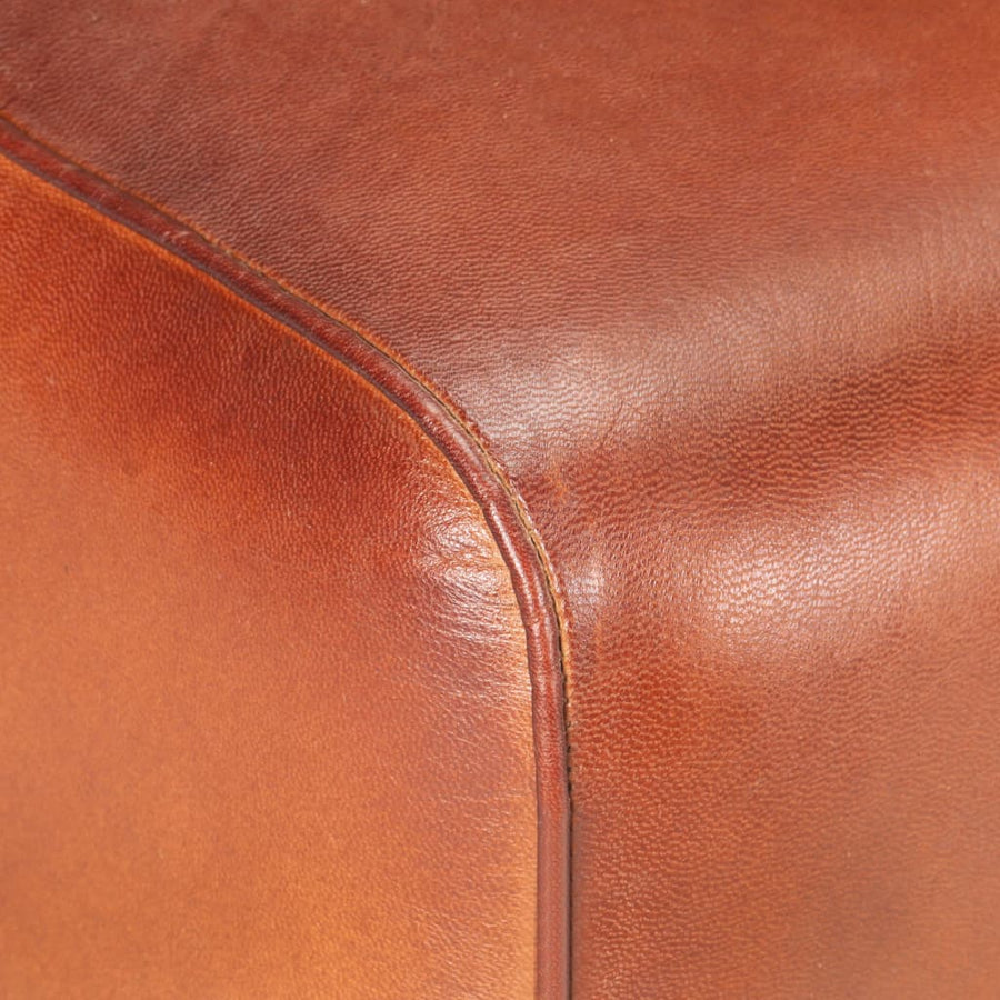 Bankje turnbok 38 cm echt leer en massief mangohout bruin