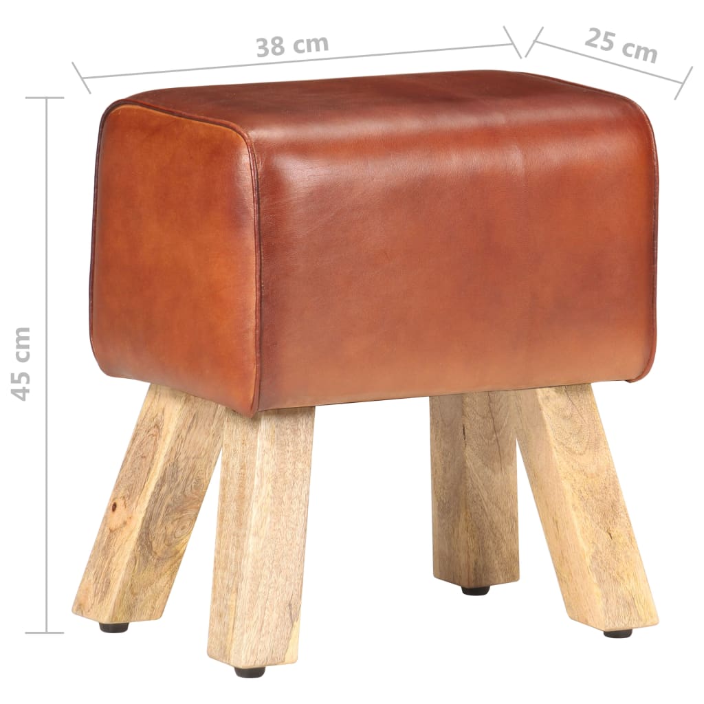 Bankje turnbok 38 cm echt leer en massief mangohout bruin