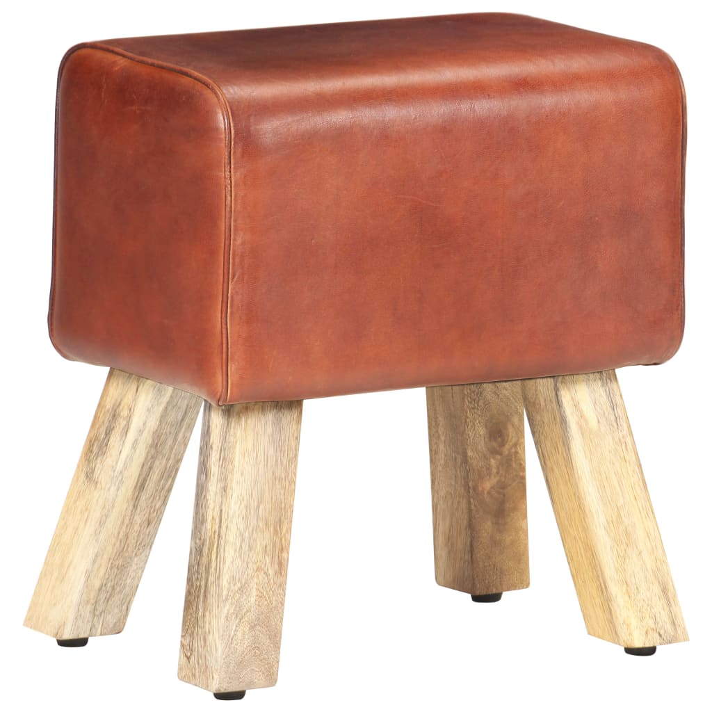 Bankje turnbok 38 cm echt leer en massief mangohout bruin