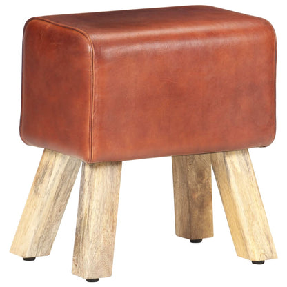 Bankje turnbok 38 cm echt leer en massief mangohout bruin