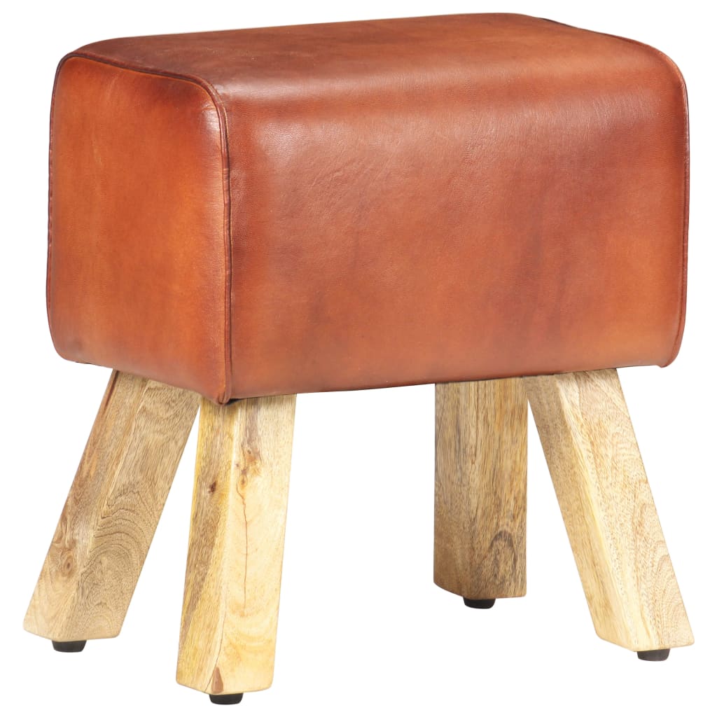 Bankje turnbok 38 cm echt leer en massief mangohout bruin